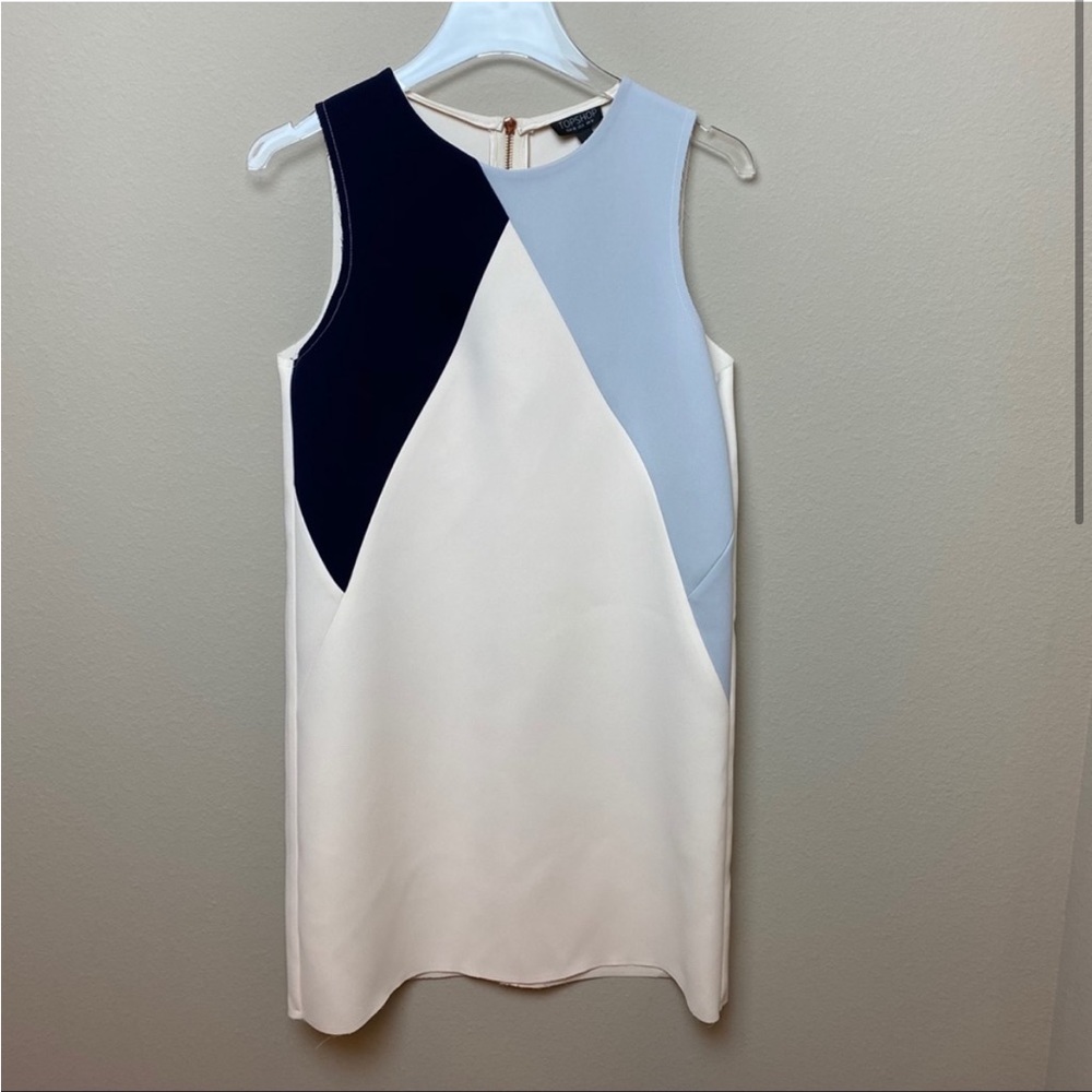 Topshop - Color Block Raw Edge Sleeveless Sheath Dress (Ivory, Light Blue, Navy)
